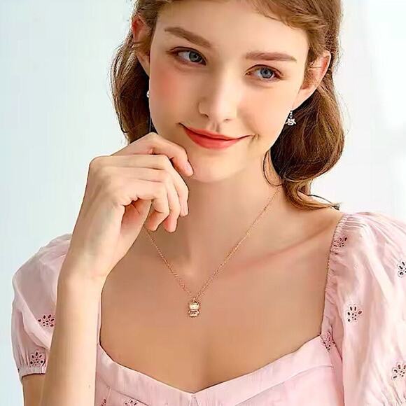 Rose Gold Hello Kitty Charm Necklace Crystal Full Body Pendant - Picture 9 of 9